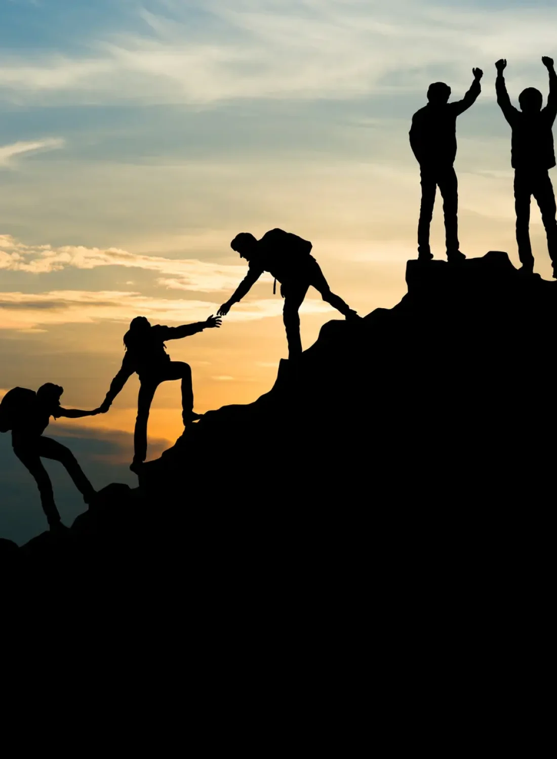 Group of people on peak mountain climbing helping team work , travel trekking success business concept